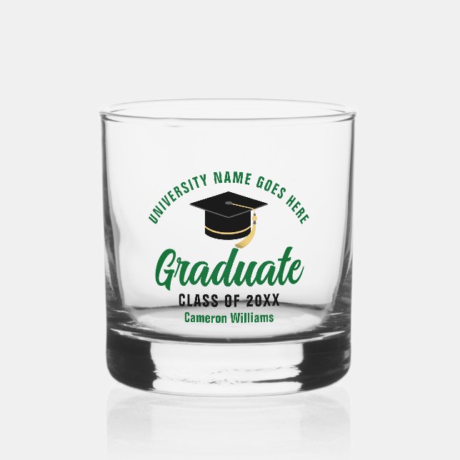 Personalisierter Uni-Abschluss Grüner Abschluss Whiskyglas (Vorderseite)