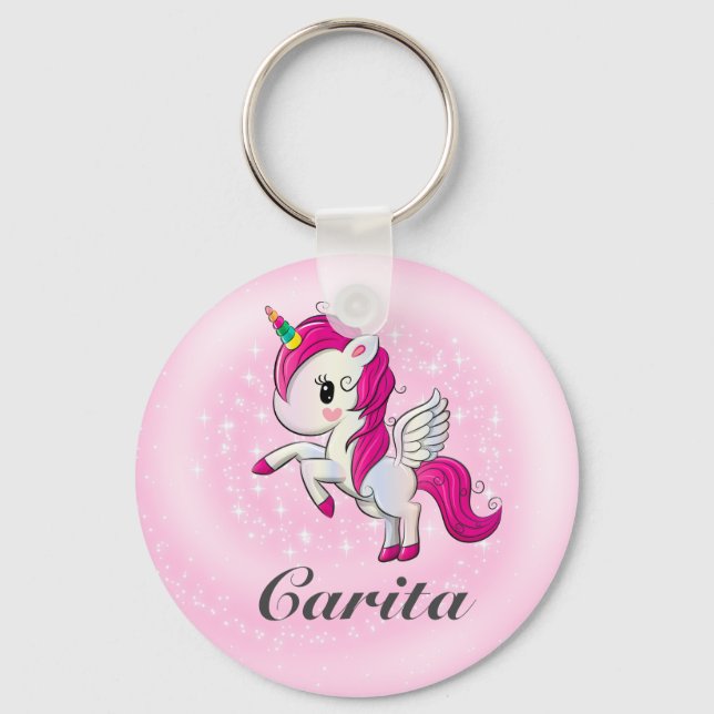 Personalisierter Unicorn Button-Schlüsselanhänger Schlüsselanhänger (Vorderseite)
