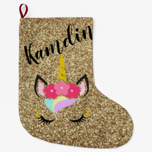 Personalisierter Unicorn Gold Glitzer Strumpf Großer Weihnachtsstrumpf