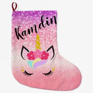 Personalisierter Unicorn Ombre Glitzer-Strumpf Großer Weihnachtsstrumpf
