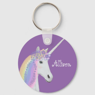 Personalisierter Unicorn Regenbogen Glamour Chic Schlüsselanhänger