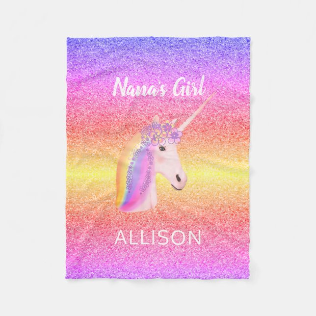 Personalisierter Unicorn Regenbogen Glitzer Nanas  Fleecedecke (Vorderseite)