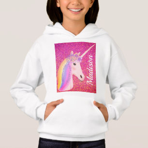 Personalisierter Unicorn Regenbogen Rosa Glitzer G Hoodie