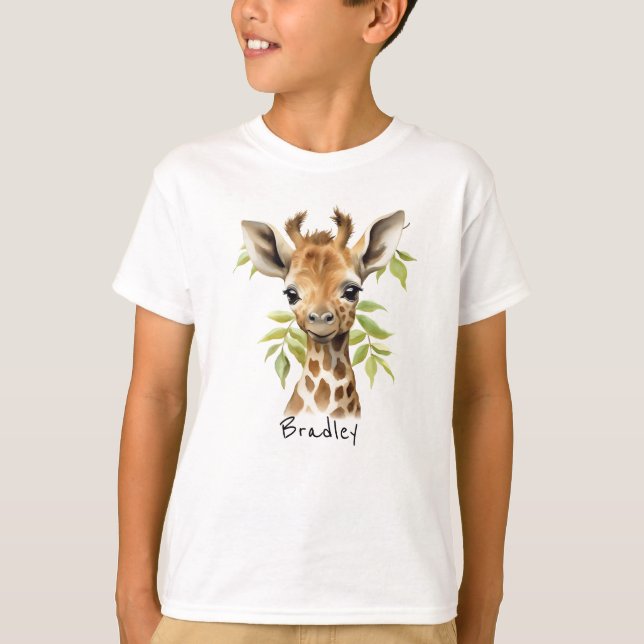 Personalisierter Unisex Giraffe T - Shirt für Kind (Vorderseite)