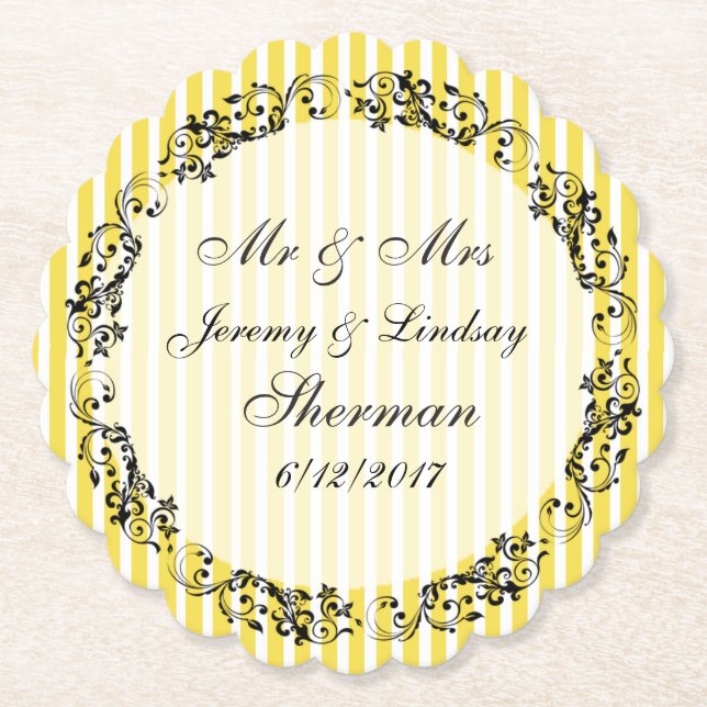 Personalisierter Untersetzer für gelbe Hochzeiten (Vorderseite)