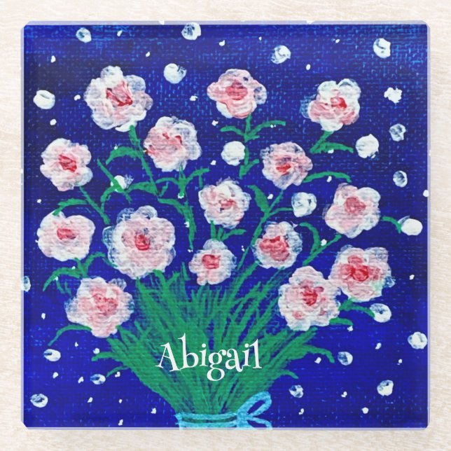 Personalisierter Untersetzer mit rosa Rosenblumen (Vorderseite)