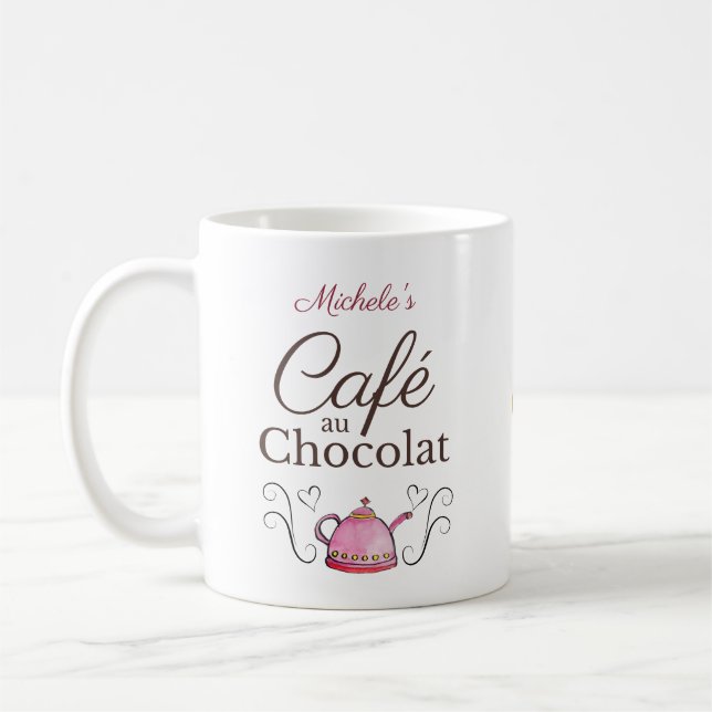 Personalisierter Valentinstag Pariser Café Kaffeetasse (Links)