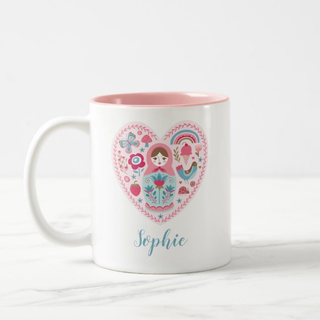 Personalisierter Valentinstag Rosa Tasse des Herze (Links)