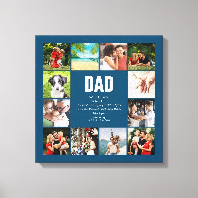 Personalisierter Vater Definition Blau 12-FotoColl Leinwanddruck (Vorderseite)