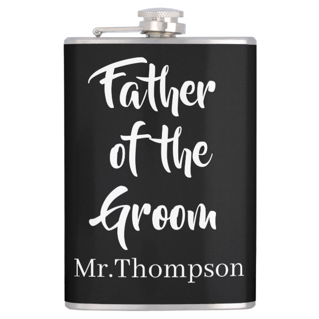 Personalisierter Vater der Groom Black Flachmann (Vorderseite)