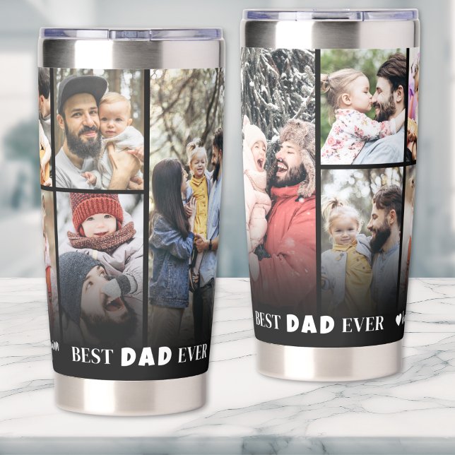 Personalisierter Vater FotoCollage Vater Thermobecher (Personalized Best Dad 8 Photo Collage Father Insulated Tumbler)