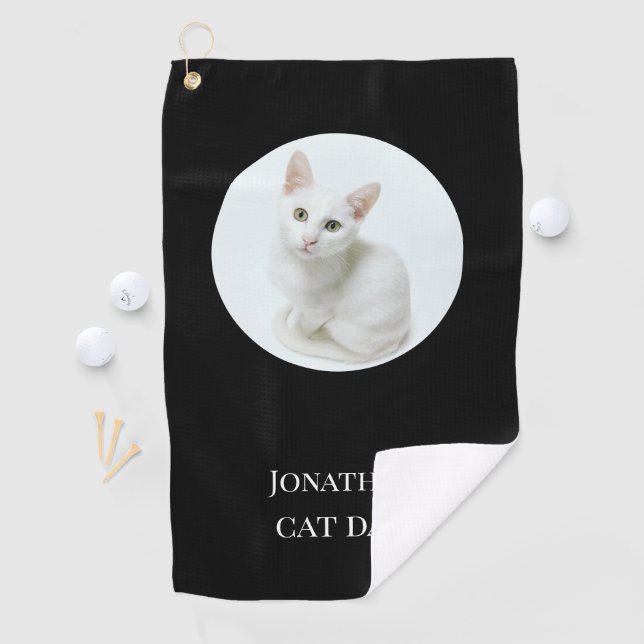 Personalisierter Vater für Katzen Schwarzes Foto  Golfhandtuch (Insitu)