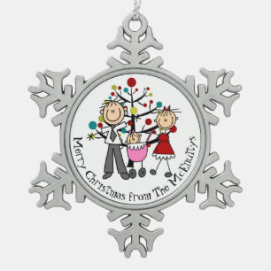 Personalisierter Vater, Mama, Baby-Schneeflocken Schneeflocken Zinn-Ornament
