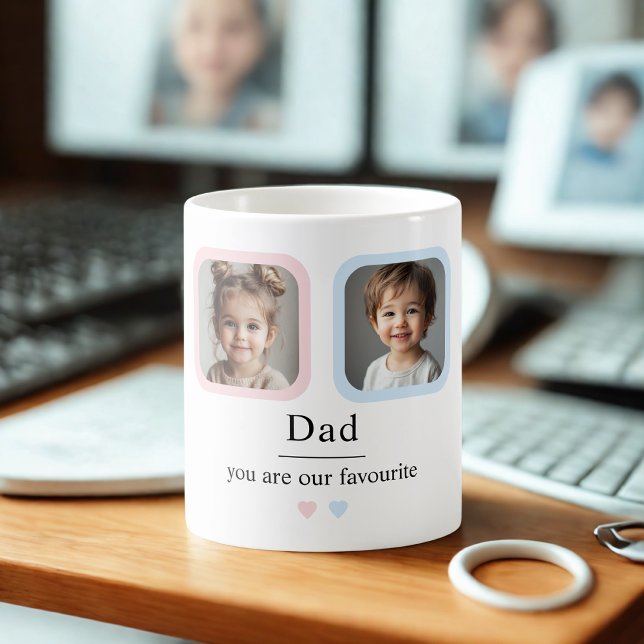 Personalisierter Vater mit 2 Kindern Foto Geschenk Kaffeetasse (Von Creator hochgeladen)