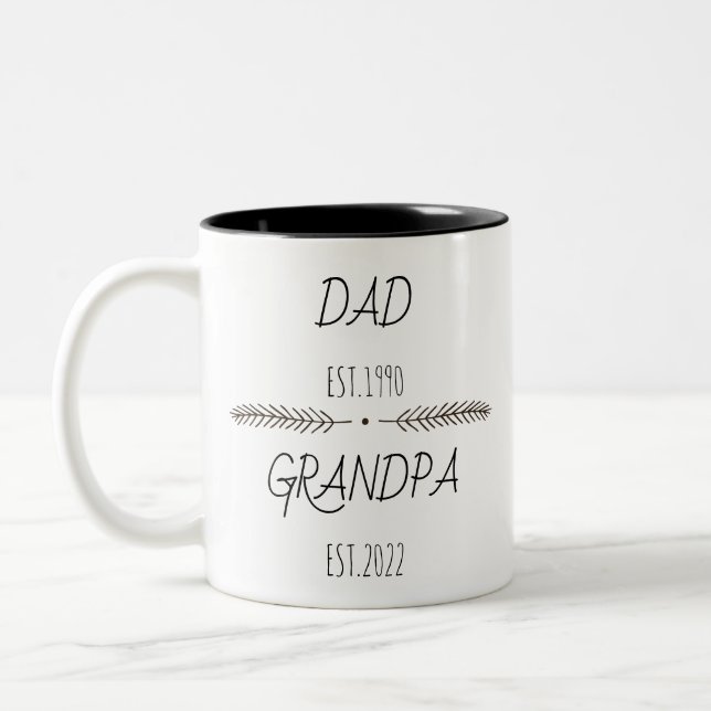 Personalisierter Vater Opa Est Custom Year Zweifarbige Tasse (Links)