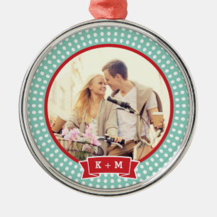 Personalisierter Verlobungsfoto-Monogramm-Schmuck Silbernes Ornament