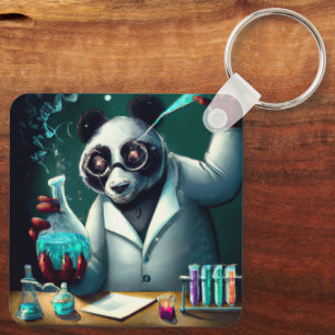 PERSONALISIERTER VERRÜCKTER WISSENSCHAFTLER-PANDA- SCHLÜSSELANHÄNGER