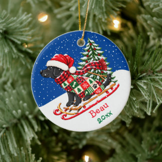 Personalisierter verspielter schwarzer Labrador-We Keramik Ornament