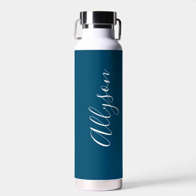 Personalisierter vertikaler Name in weißer Schrift Trinkflasche (Vorne)