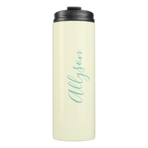 Personalisierter vertikaler Name, Teal-Schrifttext Thermosbecher