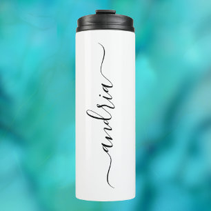 Personalisierter vertikaler schwarzer Schriftname Thermosbecher