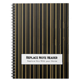Personalisierter vertikaler Streifen Schwarz Gold Notizblock