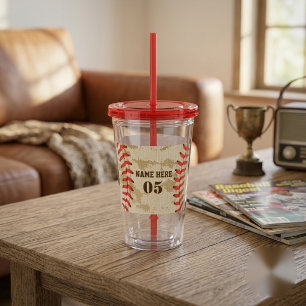 Personalisierter Vintage-Baseball-Name Nummer Retr Acryltrinkbecher