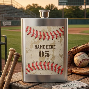 Personalisierter Vintage-Baseball-Name Nummer Retr Flachmann