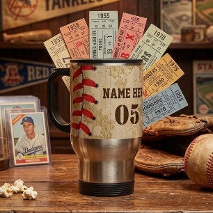 Personalisierter Vintage-Baseball-Name Nummer Retr Reisebecher