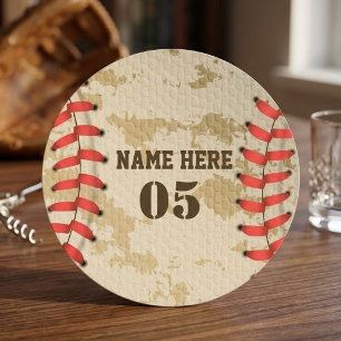 Personalisierter Vintage-Baseball-Name Nummer Retr Runder Pappuntersetzer