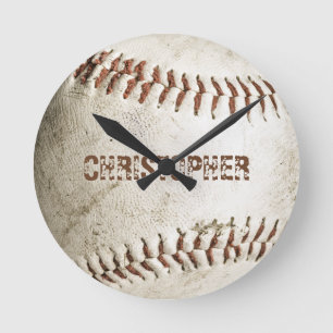 Personalisierter Vintage-Baseball Runde Wanduhr