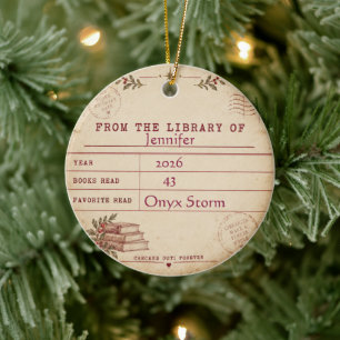 Personalisierter Vintage-Bibliotheksausweis-Leser Keramik Ornament