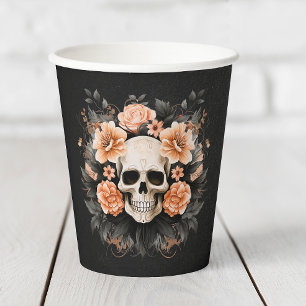Personalisierter Vintage-Blumen-Schädel Pappbecher