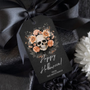 Personalisierter Vintage-Blumen-Totenkopf Geschenkanhänger