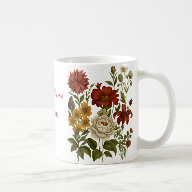 Personalisierter Vintage-Blumenbecher, Geschenk mi Kaffeetasse (Rechts)