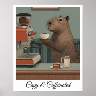 Personalisierter Vintage-Capybara-Café-Druck Poster