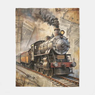 Personalisierter Vintage-Dampfzug Retro-Reise Fleecedecke
