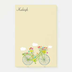 Personalisierter Vintage-Fahrradkorb mit Blumen Post-it Klebezettel