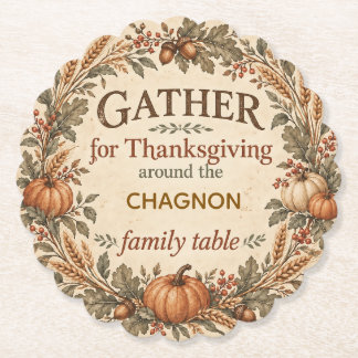 Personalisierter Vintage-Farmhouse-Erntedank-Papie Untersetzer