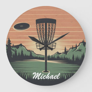 Personalisierter Vintage-Frisbee-Disc-Golf-Korb Große Wanduhr