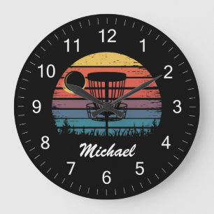 Personalisierter Vintage-Frisbee-Disc-Golf-Korb Große Wanduhr