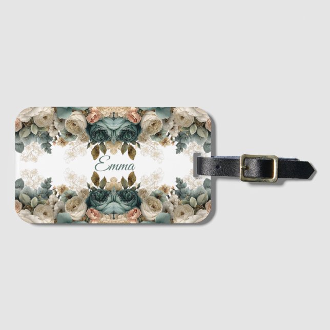 Personalisierter Vintage-Frühlingsrosengarten Gepäckanhänger (Vorderseite (Horizontal))