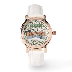 Personalisierter Vintage Grün Garten Botanisch Rus Armbanduhr