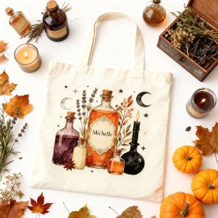 Personalisierter Vintage-Hexen-Apotheken-Halloween Tragetasche
