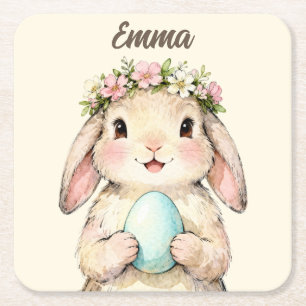 Personalisierter Vintage-Osterhase mit Ei Rechteckiger Pappuntersetzer