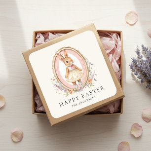 Personalisierter Vintage-Osterhase nach Maß Quadratischer Aufkleber