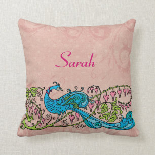 Personalisierter Vintage-Pfau auf Rosa Kissen