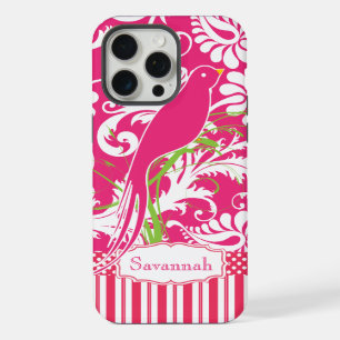 Personalisierter Vintage-Rosa-Damaskus-Liebesvogel iPhone Hülle