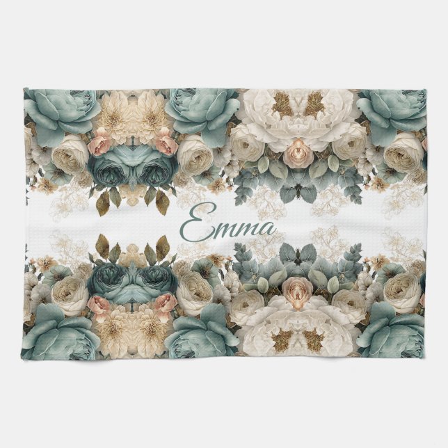 Personalisierter Vintage-Rosengarten Geschirrtuch (Horizontal)