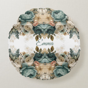 Personalisierter Vintage-Rosengarten im Frühling Rundes Kissen